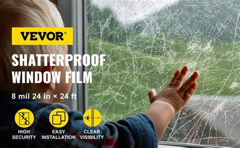 VEVOR Security Film, 24 Inch x 24 Feet Shatterproof Window Film, 8 mil ...