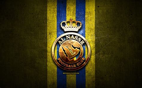 Download wallpapers Al-Nassr FC, golden logo, Saudi Professional League, yellow metal background ...