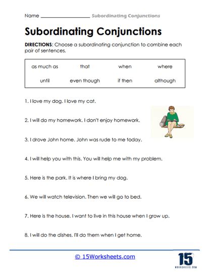 Subordinating Conjunctions Worksheet