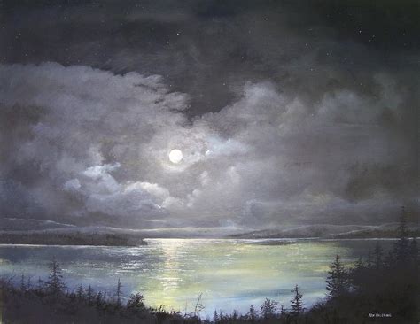 Lake Shore Moonscape Painting by Ken Ahlering