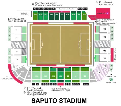 Saputo Stadium Seating Chart with Rows and Seat Numbers 2024