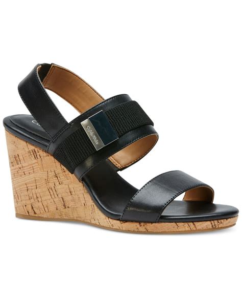 Calvin klein Brandie Wedge Sandals in Black | Lyst