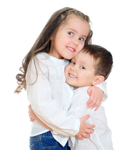 Little Girl and Boy Hugging. Stock Photo - Image of sibling, little ...