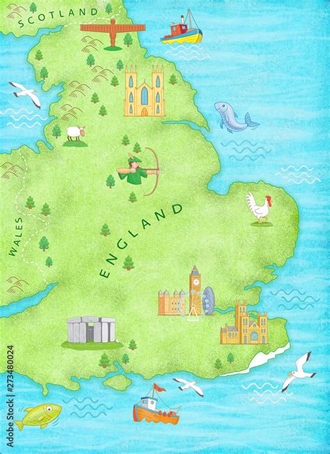 England map with landmarks Stock Illustration | Adobe Stock