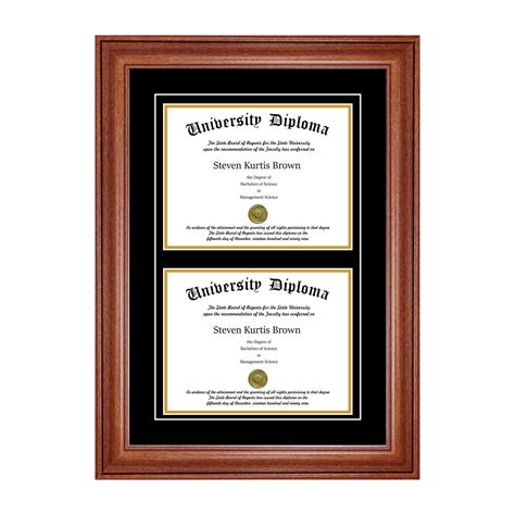 Double Diploma Frame with Double Matting for 17" x 14" Tall Diploma with Walnut 2" Frame ...