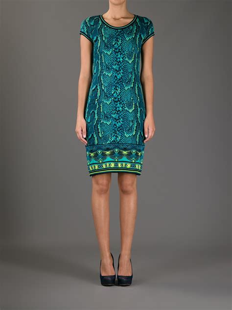 Lyst - Roberto Cavalli Snakeskin Print Dress in Green