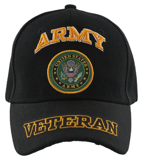 NEW! US ARMY VETERAN ROUND FRONT VETERAN BALL CAP HAT BLACK - Men's Hats