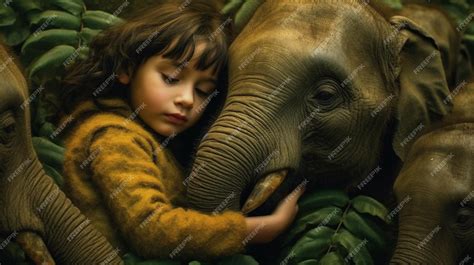 Premium Photo | A girl hugging an elephant with the word elephant on ...