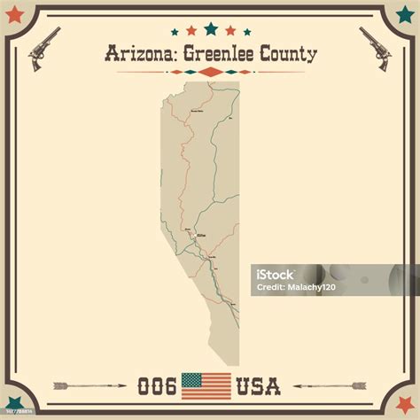 Vintage Map Of Greenlee County In Arizona Usa Stock Illustration ...