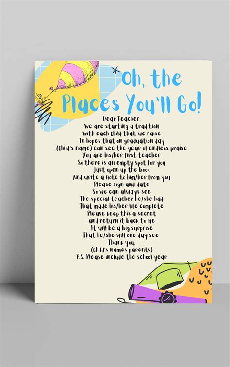 Dr. Seuss Kindergarten Graduation Gift oh the Places - Etsy