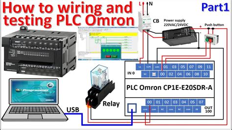 How to wiring PLC Omron CP1E-E20 with push button start/stop and relay control part1 - YouTube