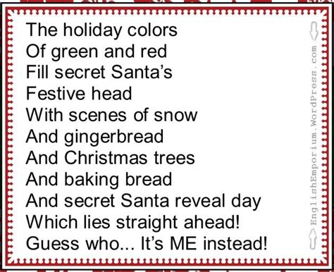 Secret Santa Reveal Poem | Secret santa poems, Funny christmas poems ...