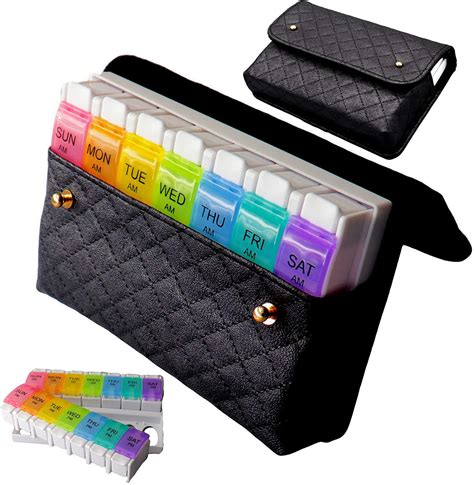 Large AM PM Pill Organizer Case 7 Day Daily Pills Box - Easy One Touch Pop-up Cover Pill Planner ...