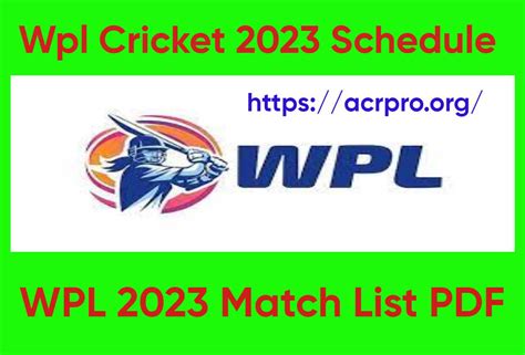 Wpl Cricket 2023 Schedule|WPL 2023 Match List PDF