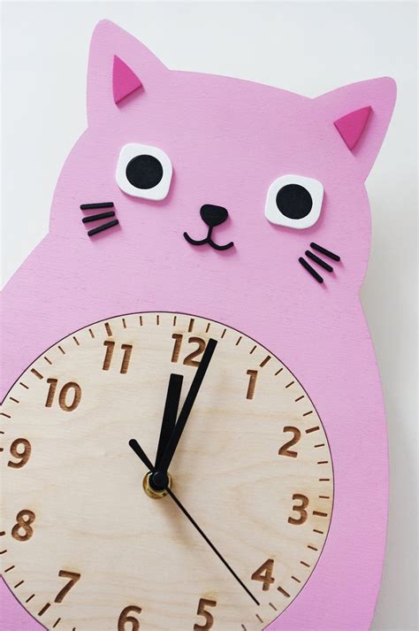 Wooden Cat Wall Clock Wall Decor for Nursery Children - Etsy