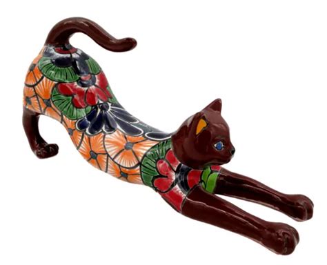 TALAVERA POTTERY STRETCH Cat Figure Mexican Ceramic Art Animal Handmade 17" $75.00 - PicClick