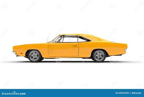 Yellow Vintage Muscle Car - Side View Stock Photo - Image of classic, machine: 69543296