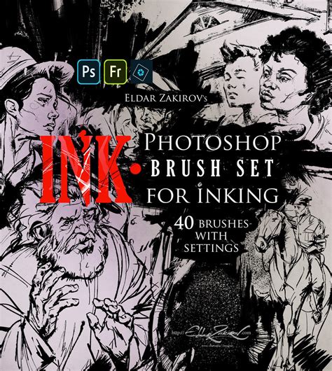 INK.• 40 Photoshop Brushes for Inking + Photoshop Action for Halftones ...
