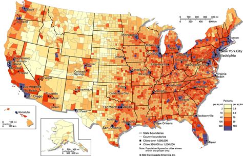 Karte der US-Bevölkerung Dichte - die Dichte der Bevölkerung US-Karte (Nordamerika - und Südamerika)