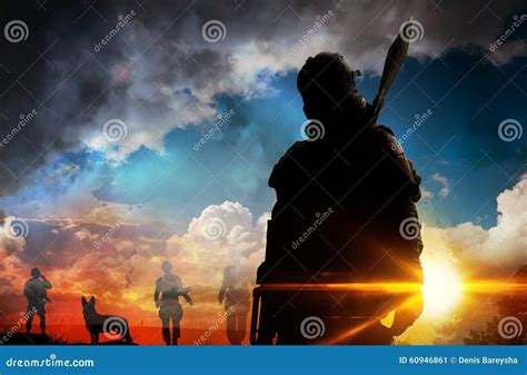 Silhouette Soldier at Sunset Stock Image - Image of body, conflict: 60946861