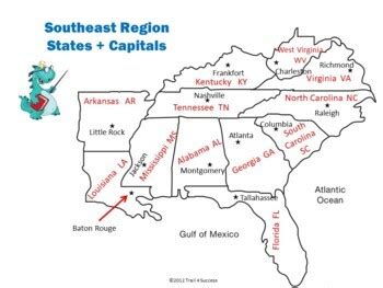 Southeast Region Interactive States + Capitals Powerpoint Lesson + Worksheet