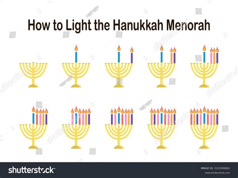 How Light Hanukkah Menorah Instruction Golden Stock Vector (Royalty ...