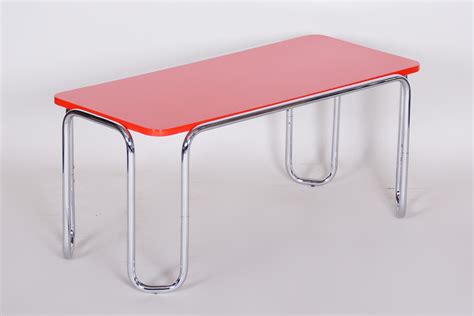 1950s Modernist Red Chrome Rectangle Coffee Table | Kovona | Vinterior