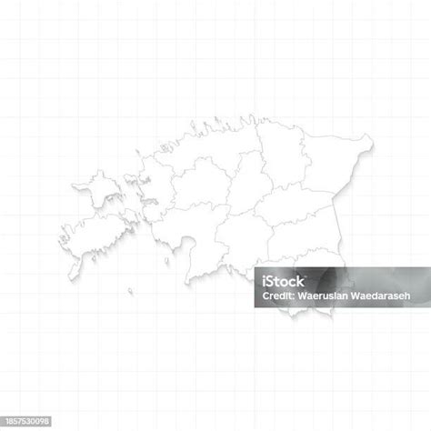 Estonia Map With Country Borders Thin Black Outline On White Grid Paper ...