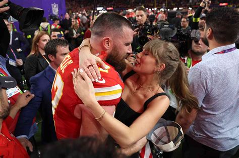 Photos of Taylor Swift and Travis Kelce Celebrating the 2024 Super Bowl