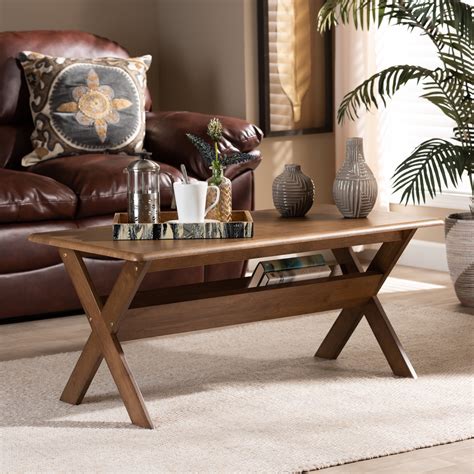 Baxton Studio Sarai Modern Transitional Walnut Brown Finished Rectangular Wood Coffee Table ...