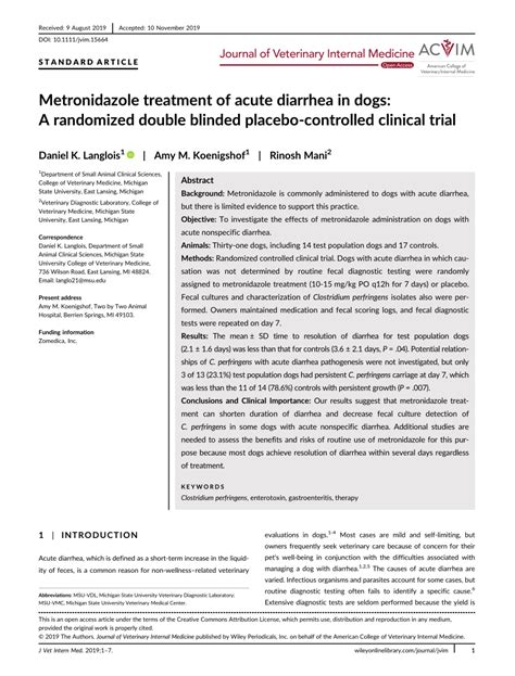 (PDF) Metronidazole treatment of acute diarrhea in dogs: A randomized ...