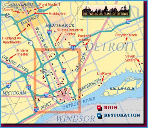 Detroit Map Tourist Attractions - TravelsFinders.Com