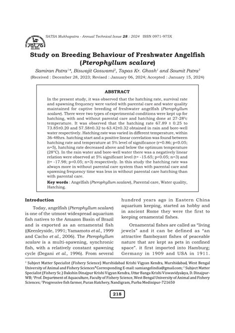 (PDF) Study on Breeding Behaviour of Freshwater Angelfish (Pterophyllum scalare)