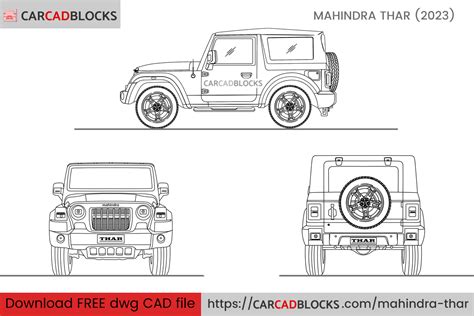 Mahindra Thar 2023 Free CAD Blocks, DWG File - CarCadBlocks