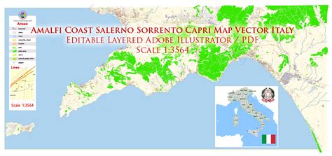 Amalfi Coast Sorrento Salerno Italy Map Vector Exact City Plan High ...