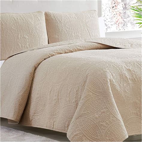 Mellanni Bedspread Coverlet Set Beige - Comforter Bedding Cover - Oversized 3-Piece Quilt Set ...