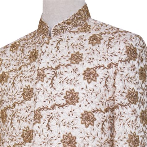 Cream color prince coat with golden embroidery – Uomo Attire