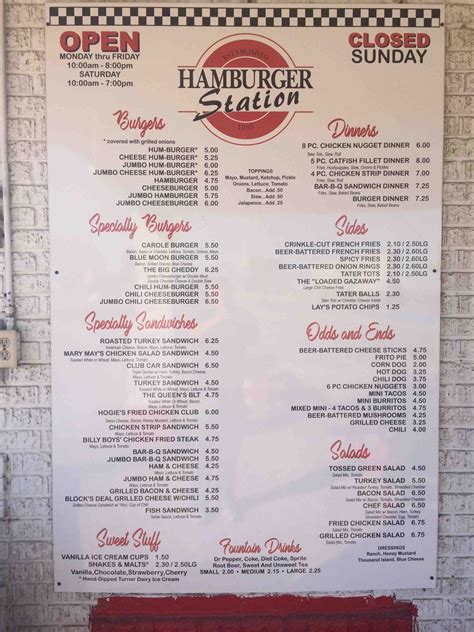 Menu at Hamburger Station restaurant, Paragould