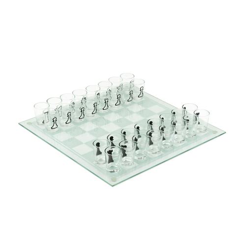 True Shot Glass Chess Game, Chess Board with Shot Glass Chess Pieces, Clear Glass and Frosted ...