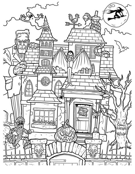 Adults Haunted House Coloring Pages - Free Printable Coloring Pages