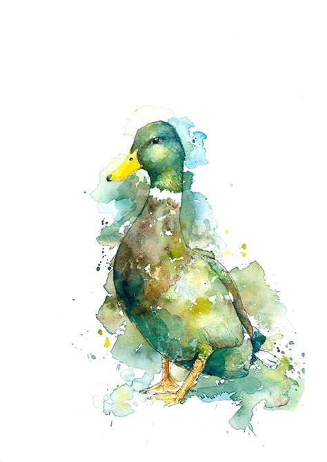 Splashy watercolour duck painting | Watercolor paintings nature ...