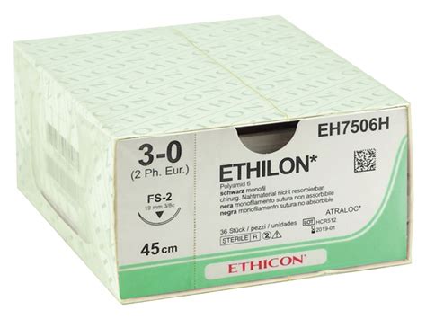 ETHICON ETHILON MONOFILAMENT SUTURES - gauge 3/0 needle 19 mm