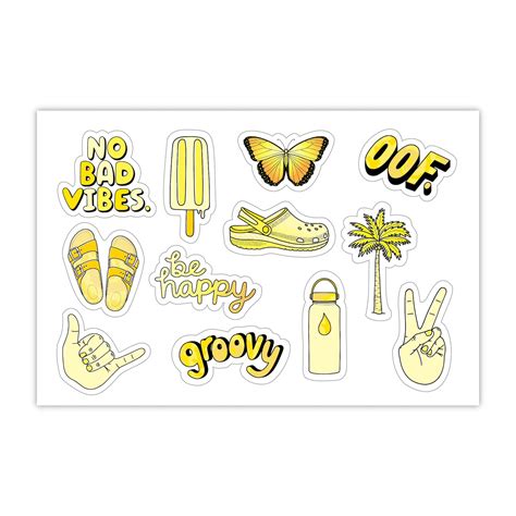 Sheet of Mini Stickers -Yellow Stickers Aesthetic - SMALL miniature 1" – Big Moods