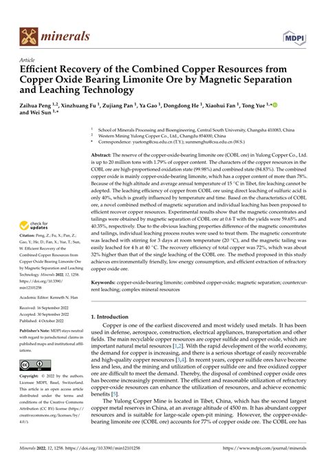 (PDF) Efficient Recovery of the Combined Copper Resources from Copper ...