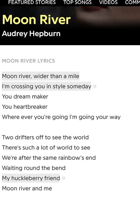 Pin by Darlene Twymon on Moon River - Audrey | Moon river lyrics ...