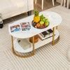 Costway White Marble Coffee Table Modern 2-tier Center Table With Open ...