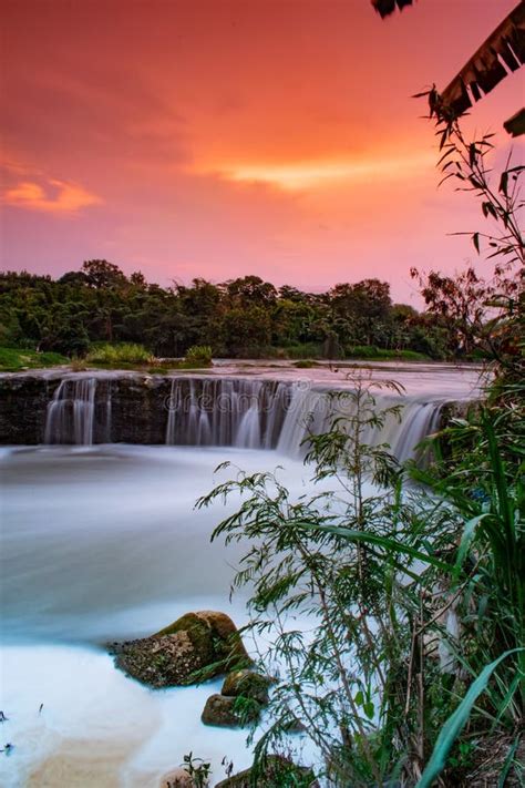 Waterfall Landscape Nature River Sunset Tropical Wallpaper Stock Image ...