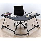 Amazon.com: Modern L-Shaped Corner Glass Computer Desk with Two Extensions : Home & Kitchen