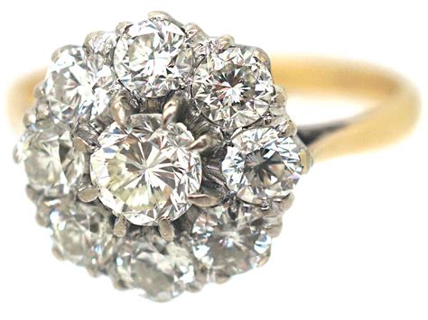 18ct Gold Large Diamond Cluster Ring - The Antique Jewellery Company