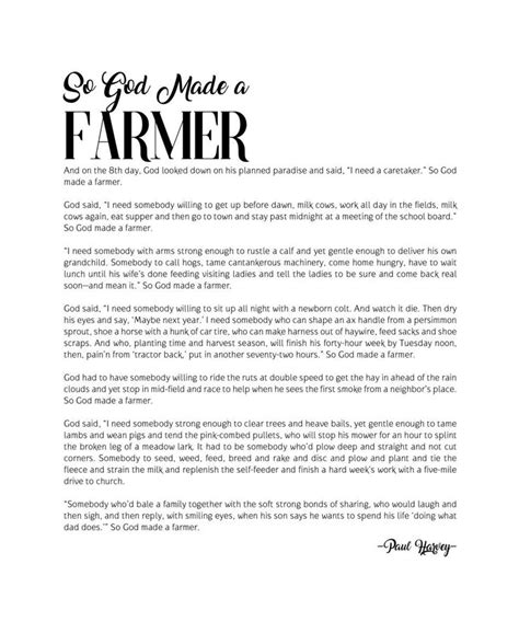 Printable So God Made A Farmer Poem Words